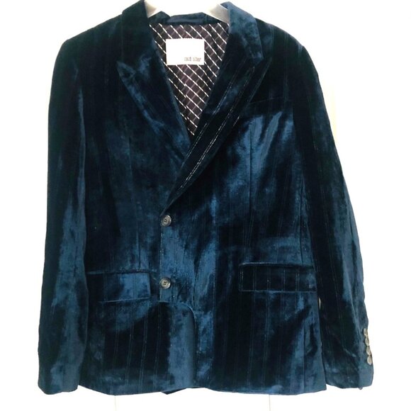 EACH OTHER Soft Fine Shimmer Striped Navy Velvet Blazer Jacket Size S - Picture 2 of 6